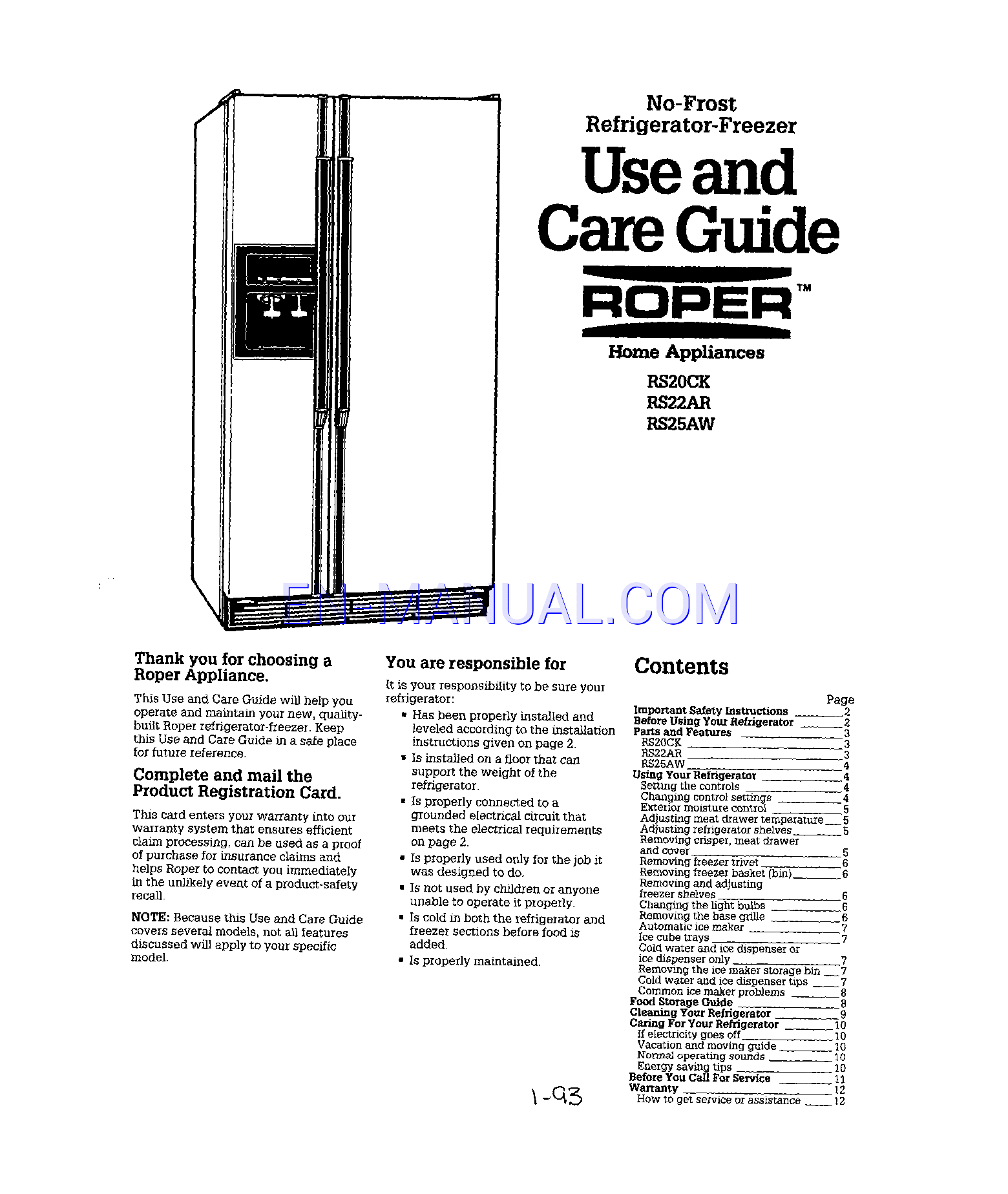 Leer online Manual de usuario para Whirlpool RS20CK (Page 1)